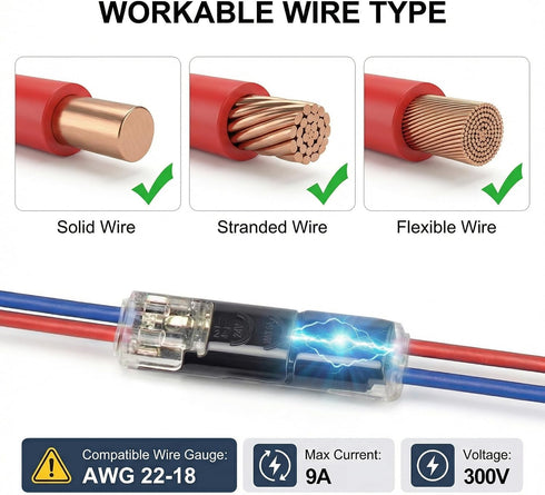 CMLY 20Pcs 2 Double Wire Plug in Connector, Pin LED Light Strip Low Voltage Connector with Locking Buckle, Quick