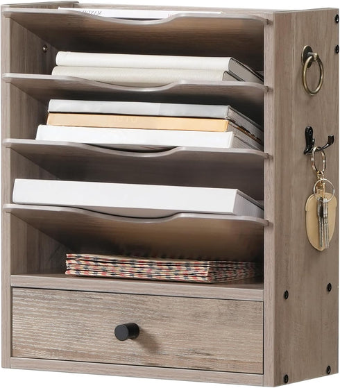 HOOBRO Wall File Organizer, Mail Organizer Wall Mounted, Wooden Literature Organizer with Drawer Storage