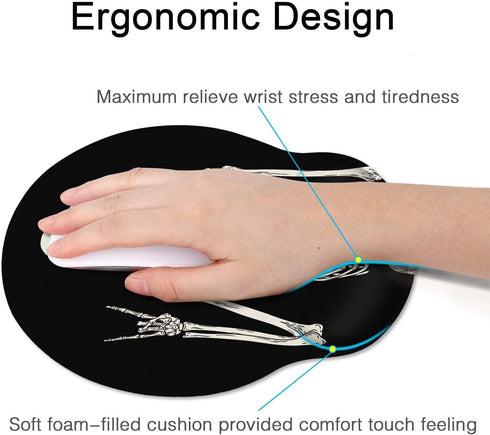 Britimes Ergonomic Mouse Pad with Wrist Support, Black Human Skeleton Skull Non-Slip Base for Home Office Gaming