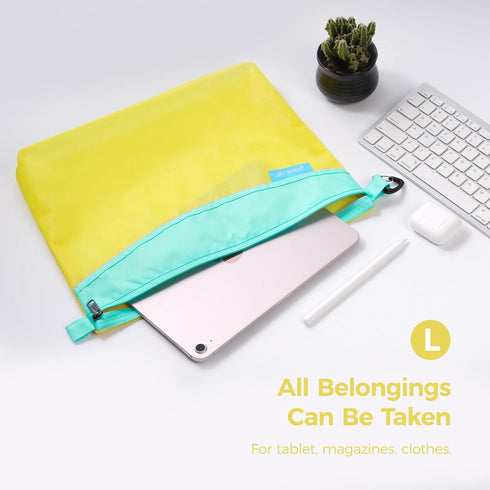 Large Yellow Water-Resistant Zipper Pouch - Ideal for Travel and Office Storage