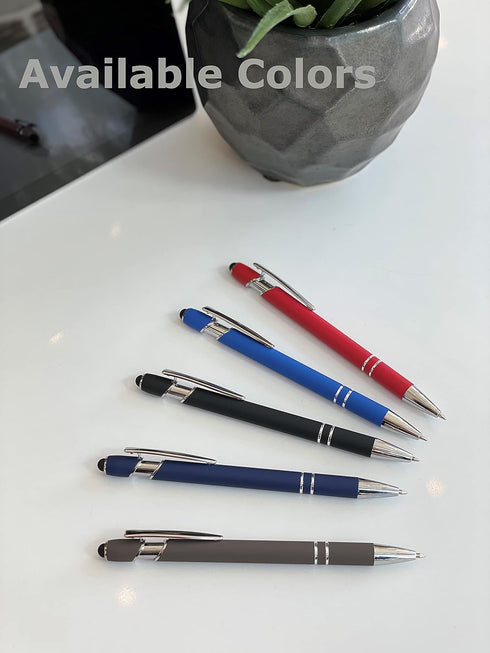 Pack of 5 Rubberized Comfort Soft Touch 2 in 1 Ballpoint Pen with Capacitive Stylus Tip, Black Ink