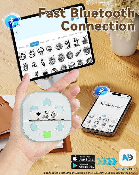 NDYIN 3 Sticker Printer, PrintPods Mini Printer, Bluetooth Portable Sticker Maker with Rolls Paper, Print Pod Inkless