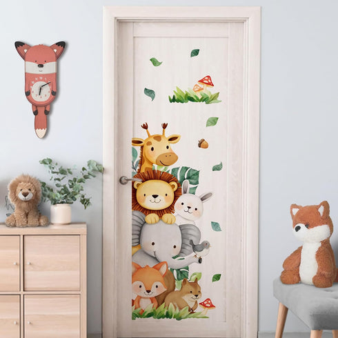 Yovkky Jungle Animals Wall Decals Stickers, Safari Giraffe Lion Elephant Fox Bunny Squirrel Bird Toddler Baby Nursery