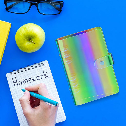 Outus 3 Pieces Clear A6 Binders - Colorful Soft PVC 6-Ring Binder Cover for Office (Rainbow, Blue, Pink)