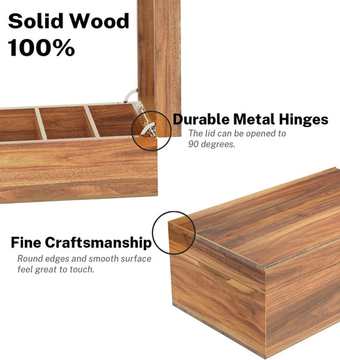 Neando 3’’x5’’ Index Card Holder, Acacia Box with Dividers, 4 Compartments for 600 Cards, Recipe Box