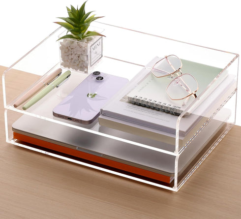 SANRUI 2 Pack Acrylic Paper Tray Organizer for Desk, Stackable File Organizer for Letters, Documents, and Magazines