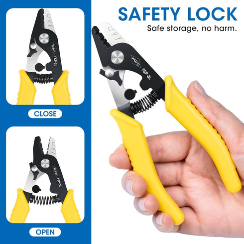 Fiber Stripper, 6 Cable Stripper with Safe Lock and Anti-Slip Handle, High-carbon Steel Fiber Optic Tool