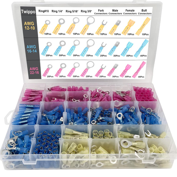 550Pcs Waterproof Heat Shrink Wire Connectors Kit, Automotive Electrical Terminals, Butt Fork Ring Spade