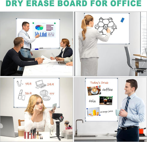 H-Qprobd 36"x24" Magnetic Whiteboard, Large Dry Erase Board with Aluminum Frame, Includes 6 Markers, 2 Erasers & 12