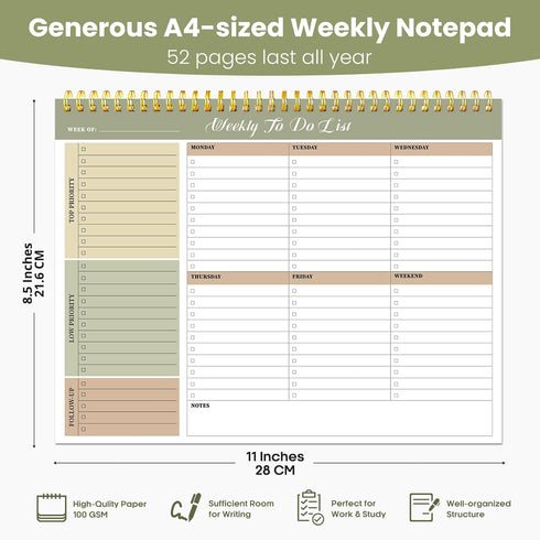 Weekly To Do List Notepad with 52 Undated Sheets (8.5"×11") - Undated Weekly Planner Notepad for Office Desk Accessories