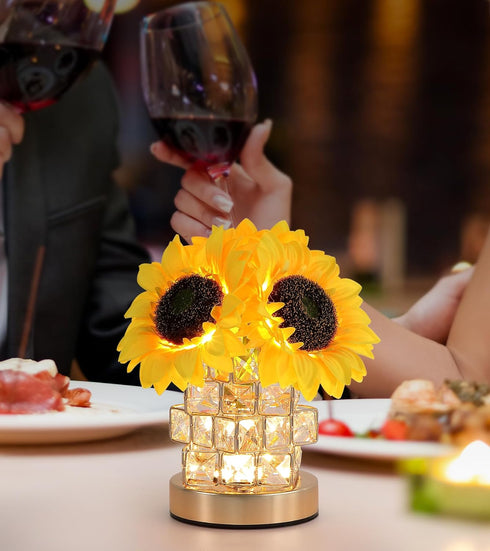 Lamp,3-Colour Dimming AIHYING Sunflowers Flower Lamp,Rechargeable Cordless Touch Infinitely Small Night Light,Crystal