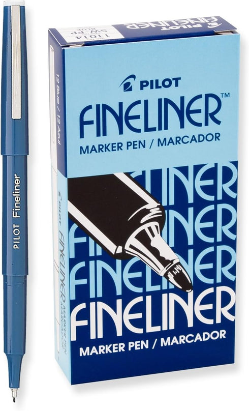 PILOT Fineliner Marker Pens, Fine Point, Blue Ink, 12-Pack