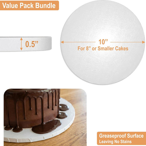 10 Inch (12 Pack) 1/2" 0.5" Seamless BOARDS+ Cake Drums | Thick CakeBoard Rounds + Prop Up Tool Included | Sturdy