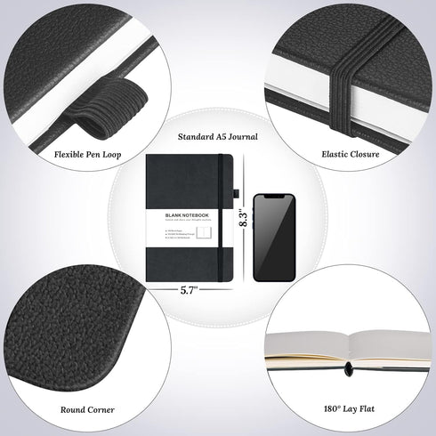 Blank Journal Notebook, 7 Pack Leather Unlined Notebooks, 120 GSM Thick Paper, A5, Multi Colors for School and Work