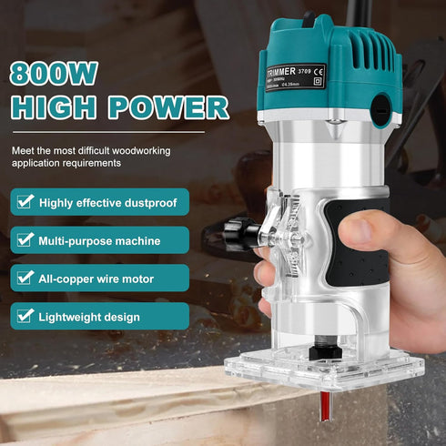 Rankomu Trimmer 12 Electric Wood Router Tool, Lightweight Handheld Router for DIY Projects | Includes Pcs Router Bits