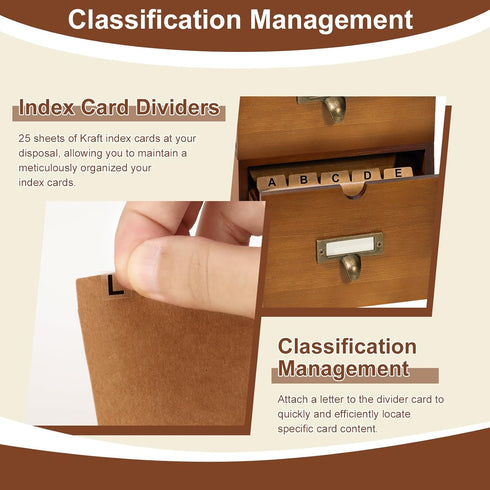 DLUGOPIS 3 3x5 3 25 2 Tier Index Card Holder Wooden Card Catalog Box with Drawers Brown Index Card Storage Box Flash
