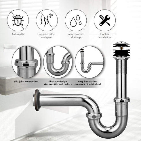 Brass P-Trap Pipe with Clean Out Basin Sink Waste Kit, Reducing Washer 1-1/2'' 22GA