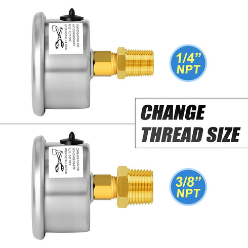 MEANLIN MEASURE 2pcs 0~30Psi Stainless Steel Liquid Filled Pressure Gauge, 1/8" NPT 1.5" Glycerin Filled