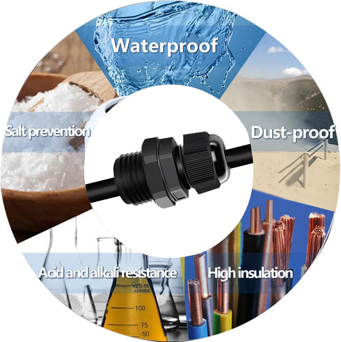 20PCS Nylon Cord Grip Cable Glands Kit, Black IP68 Waterproof 1/2 NPT Strain Relief Connectors with Gaskets
