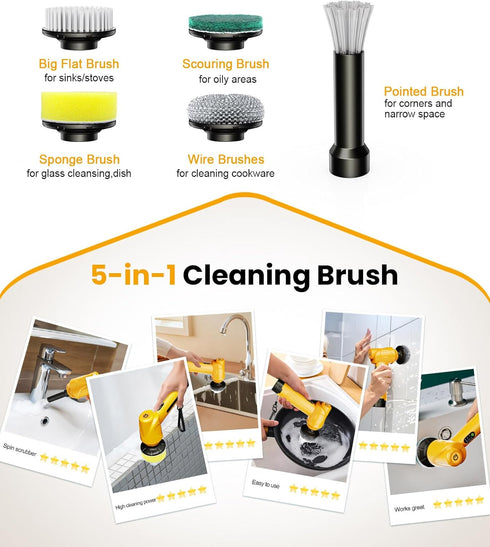 5000mAh Q4, 5 qimedo Battery Electric Spin Scrubber Handheld Scrubber for Cleaning with Display, Power Dish Scrubber
