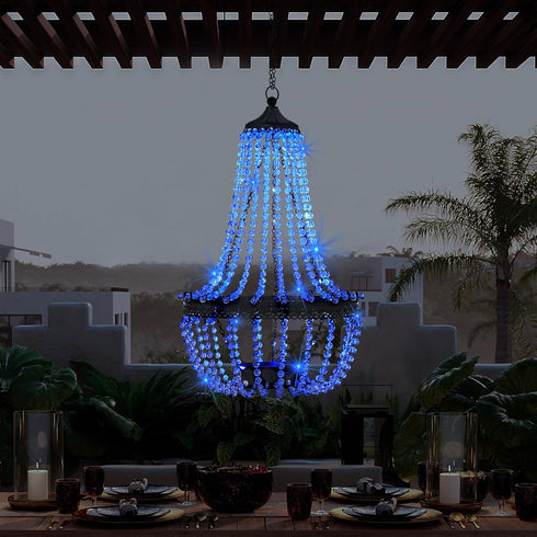 SUNNYPARK 28 30 Hanging Solar Lantern Outdoor, Modern Clear Crystal Acrylic Chandelier with Blue Lights S Hook