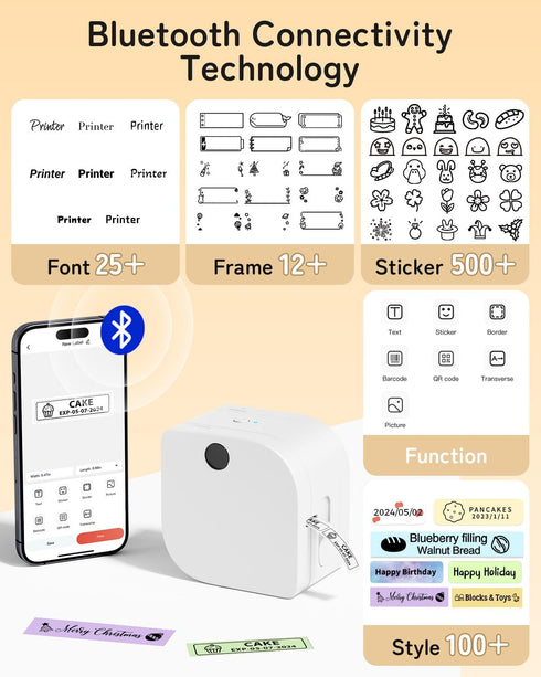 Phomemo P12 3 Label Maker Machine with Tape, Small Bluetooth Label Makers with with Tapes Ribbon Printer Machine