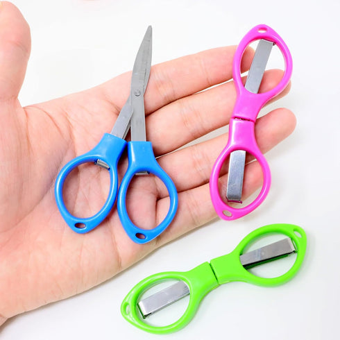 yueton 4pcs Colorful Plastic Handle Folding Safety Scissors with Keychain Holes for Craft Fishing