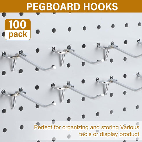 Shimeyao 100 Pcs Peg Board Shelving Hooks - Stainless Steel Display Hook for 1/8 1/4 Pegboard, 2 Inch