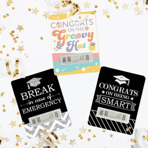 Set 6 Big Dot of Happiness Assorted Graduation - DIY Graduation Party Cash Holder Gift - Funny Money Cards