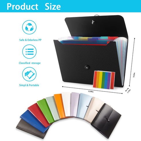 Expanding File Folder Organizer, 13 Pockets Accordion Filing Folder for Documents, Grey