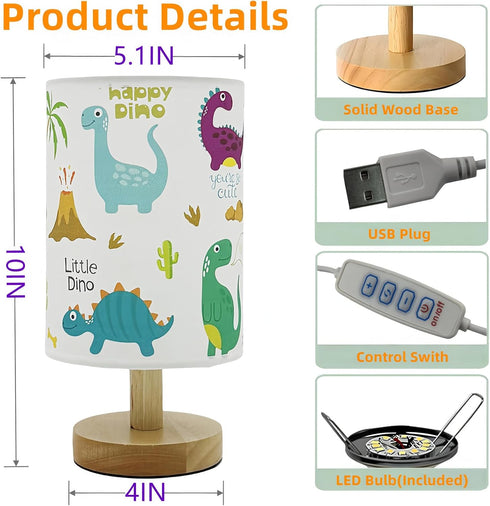 Lonxin-Da 3 Dimmable Dinosaur Kids Table Lamp for Bedroom Kids Bedside Lamp Colors Nightstand Night Light with Cartoon