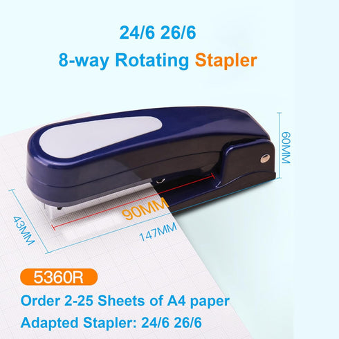 Swing Arm Swivel Stapler, 360 Degree Rotate Desktop Stapler, 20 Sheet Capacity for Book Binding