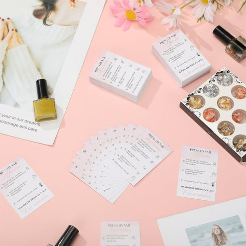 Sureio 200 Pieces Press on Nail Instruction Kit - Application Cards for Aftercare Guides and Supplies