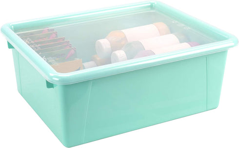 Storex Letter Size Deep Storage Tray – Teal Organizer Bin with Non-Snap Lid, 5-Pack (62549U05C) for Classroom, Office,