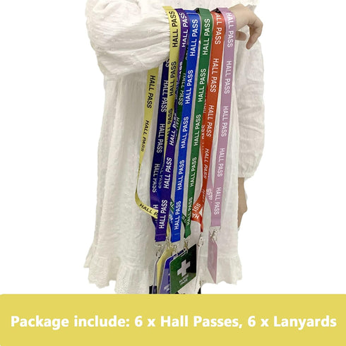 Hall Pass Lanyards with Card Passes, Unbreakable Classroom Passes Set for Teacher Parents, 6 Pcs