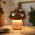 LONRISWAY Dimmable Cordless Wood Mushroom Lamp, Small Battery Operated Wooden Table Lamp Portable Night Light, Stepless