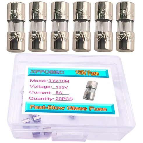 XFFCSEC 20PCS Mini Fuse 3.6x10 mm 5 A 5 amp 125 V 125