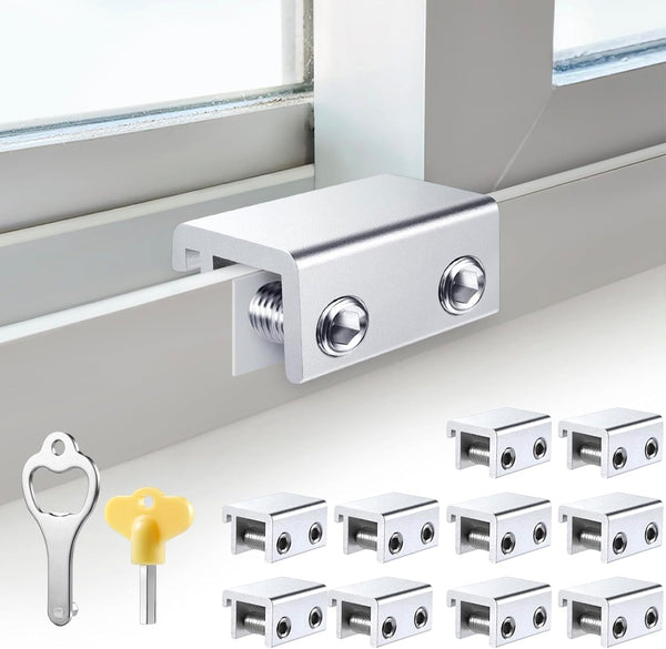 STERGDE Sliding Window Locks (10 Sets), Security Window Locks with Keys, Adjustable Aluminum