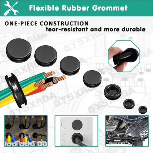 Rubber Grommet Kit 170 Pack - Black Firewall Assortment, 7 Sizes for Electrical, Plumbing, Automotive, Home Improvement