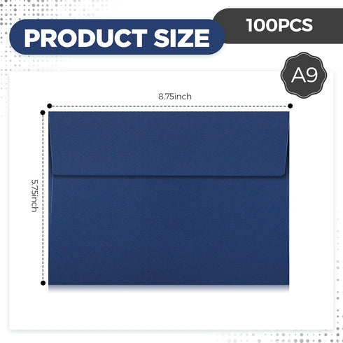 Harloon 100 Pcs A9 Self Adhesive Wedding Invitation Envelopes, 5.75 x 8.75 Inch Paper Greeting Card Envelopes (Navy