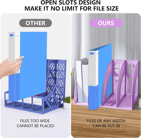Marte Vanci Magazine File Holder, Vertical PP Folder Book Desktop Organizer, Sturdy Vertical 4 Section Folder (Purple)
