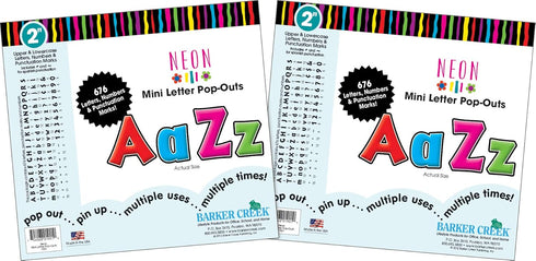 Barker Creek 2" Letter Pop-Outs 2-Pack, Neon, Colorful Letters for Bulletin Boards, 1352 Upper and Lowercase