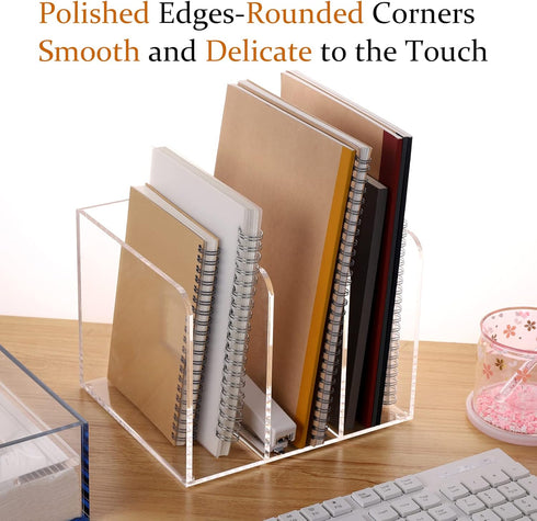Clear Acrylic Magazine Holder, One-Piece File Organizer for Office Desk, 3 Vertical Spaces, 1 Pack (B5)