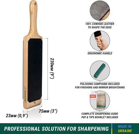 15.2" LS1P1, BeaverCraft Leather Strop Kit for Knife Sharpening - Leather Knife Strop with Polishing Compound