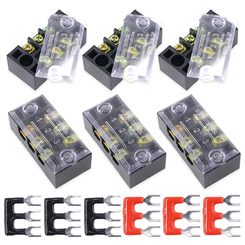 Hilitchi 12pcs 600V 15A 3 Position Double Row Screw Terminal Strip and 400V 10A Red/Black Barrier Strip