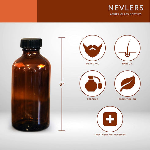Nevlers 12 Pack 8 oz Amber Glass Bottles with Caps, Leakproof Brown Bottles with Funnel and Brush for Easy