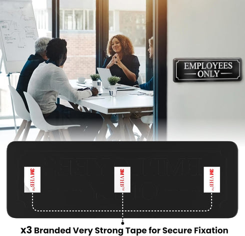 Employees Only Sign for Office Door Wall, Black White Large Sticker, Self-Adhesive 9×3 in, Easy Installation