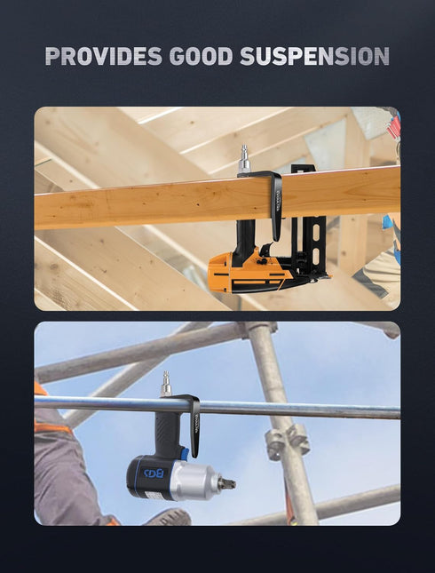 Pneumatic Tool Rafter Hook Hanger with 1/4 Inch & 360 Swivel Air Fitting, Lightweight Aluminum Holder