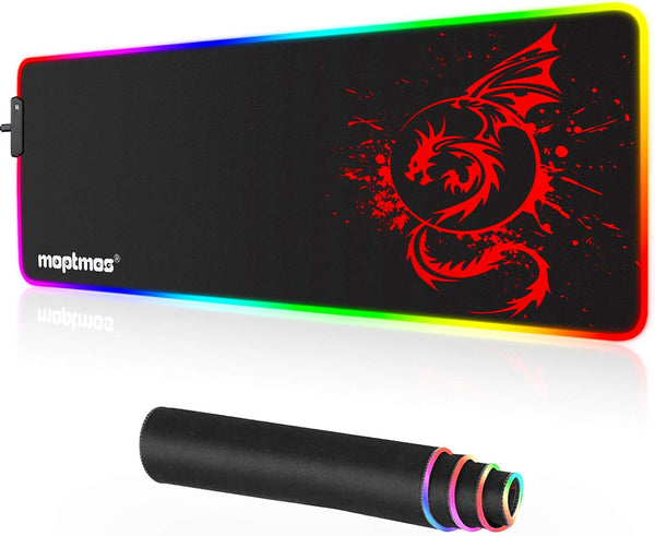 RGB Gaming Mouse Pad, Anime Dragon Mousepad Mat with 15 Lighting Modes, 31.5 X 12 Inch (Red)