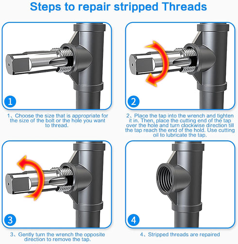 5-Piece NPT Pipe Tap Set, 1/8", 1/4", 3/8", 1/2", 3/4", Carbon Steel Hand Threading Plumbing Tools